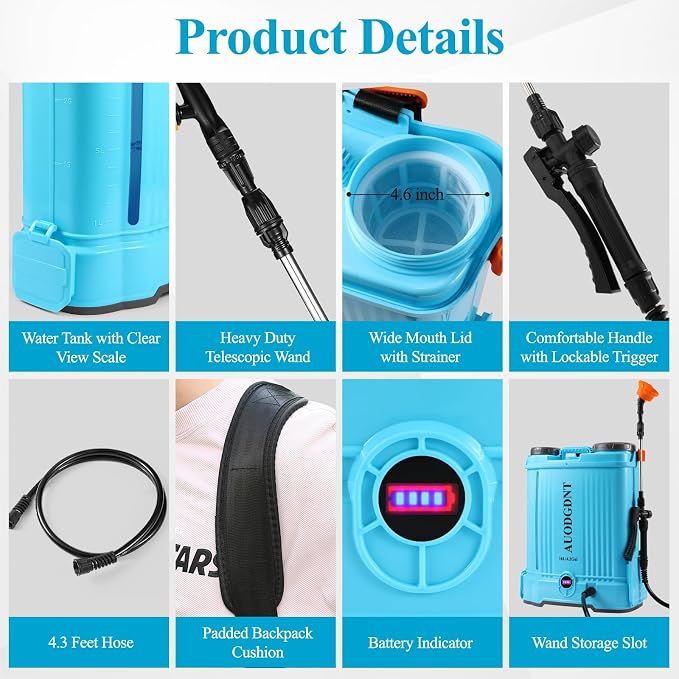 Battery Powered Backpack Sprayer 4.2 Gallon with Auto-Mixing System, 21V Dual Battery System (2.6Ah Each), 2 Interchangeable Spray Wands (Stainless Steel & Fiberglass), for Garden & Lawn