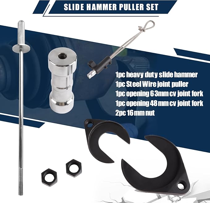Inner CV Joint Puller Inner CV Joint Removal Tool Kit 10 Pounds Heavy Duty Slide Hammer Front Wheel Drive Axle Half Shaft Removal Puller Tool Set 63mm 48mm CV Joint Fork Adapter Attachments
