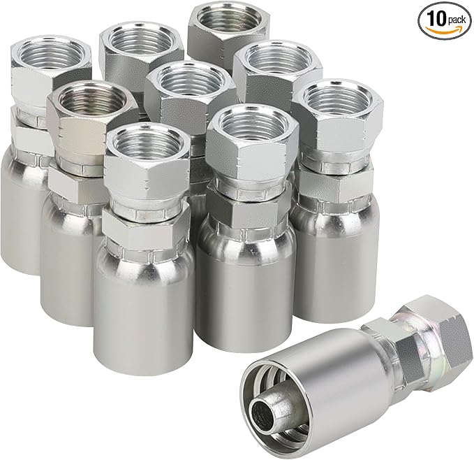 1/2’’ ID Hose x 1/2’’ JIC 37 Degree Flare Swivel Hydraulic Hose Fittings End, 10PCS Set for Single Wire Hydraulic Hose