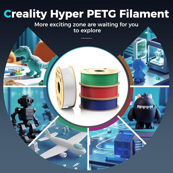 Creality PETG Filament, Hyper 1.75 mm 1 kg PETG: High-Speed 3D Printer Filament 30-600 mm/s, Dimensional Accuracy +/- 0.02 Cardboard Spool (2.2 lbs) for Most FDM 3D Printers,White
