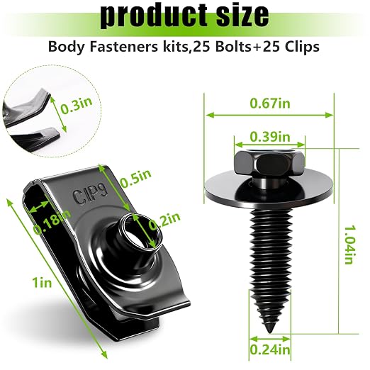 mxuteuk 50PCS 1/4 U-Nut Clips & Hex Head Automotive Body Fender Bolts Kit,for Most Cars Fender,Engine Undertray Cover, Engine Cover & Bumper Fender Liner