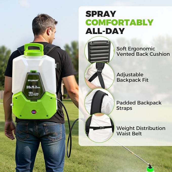 5.2 Gallon Battery Powered Backpack Sprayer with Wheeled Cart, 0-120 PSI Adjustable Pressure, 16.4FT Hose, 8 Nozzles, Compatible with Makita 18V Battery for Lawn Garden Yard Weeding Cleaning