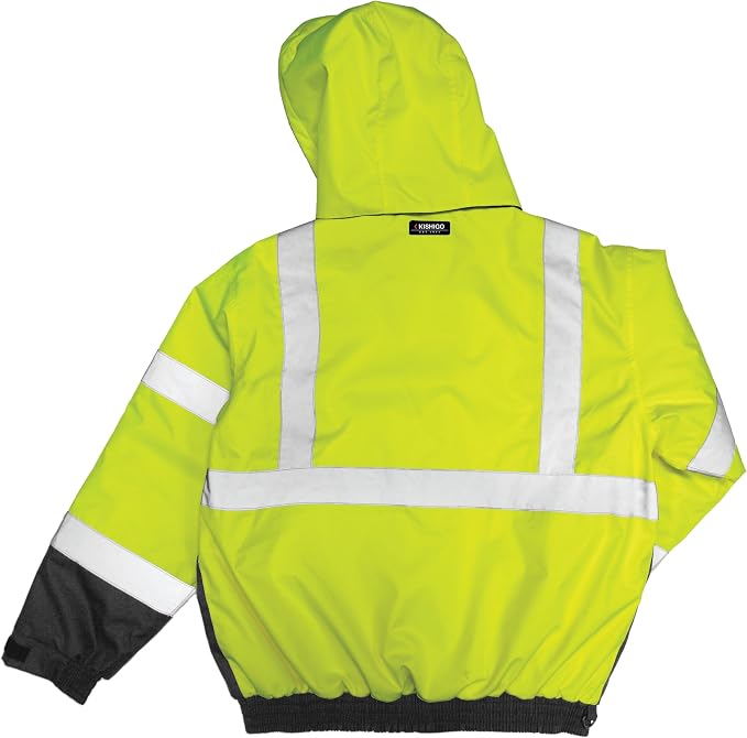 Kishigo Men's High Visibility Reflective Ripstop Bomber Jacket JS130, Zipper Closure, ANSI 107 Type R/Class 3