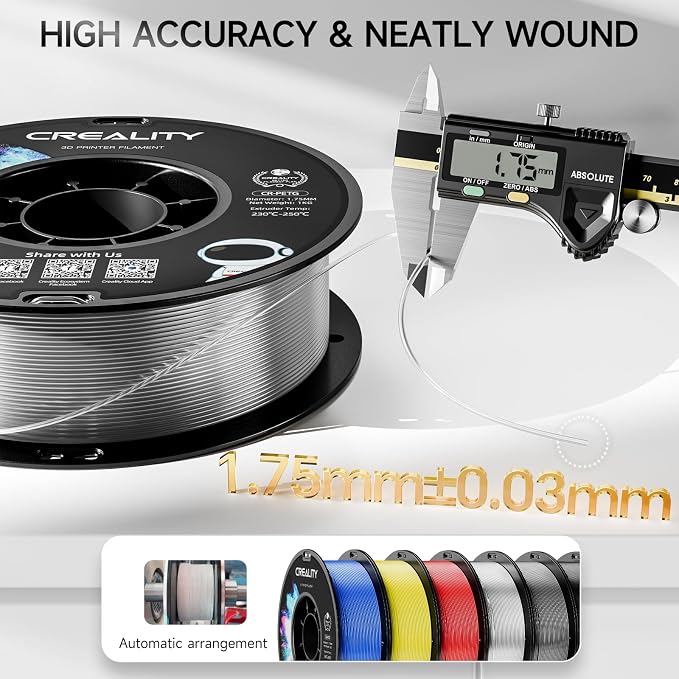 CREALITY PETG Filament 1.75mm 3D Printer Filament Bundle, 4kg (8.8lb) Neatly Wound Spool, Dimensional Accuracy ±0.03mm, 2026 Latest Batch, Fit for Most FDM 3D Printers, Black+White+Grey+Clear