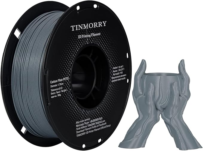 TINMORRY Carbon Fiber PETG Filament 1.75 mm, High Rigidity & Strength PETG CF 3D Printer Filament, Compatible with Most FDM 3D Printers, 1 KG 1 Spool, Marble Grey