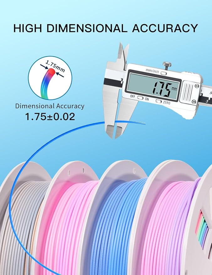 PINBALL Matte Rainbow PLA 3D Printer Filament 1.75mm, Matte Surface Multicolor PLA Filament 1.75mm, 250g Spool, 4 Rolls, Blue-Brown+Blue-White+Red-Purple+Matte Rainbow Color