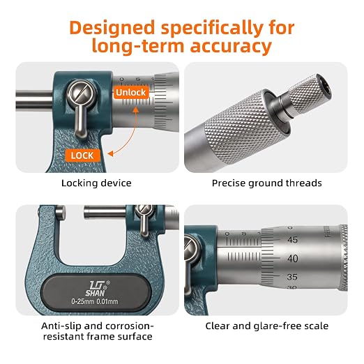 Digital Micrometer Industrial Tools 0-1''Precision Dual Ball Anvil Micrometer Pipe Tube Round Carbide，Accuracy: ± 0.00015， by 0.0003'' Graduation Digit Outside Micrometer in Fitted Box