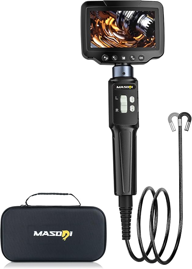 Two-Way 210° Articulating Borescope, Steering Snake Inspection Endoscope with 4.3in HD IPS Screen,6 LED Lights, IP67 Waterproof Endoscope for Mechanics A/C Wall Pipe Inspection - 3.28FT