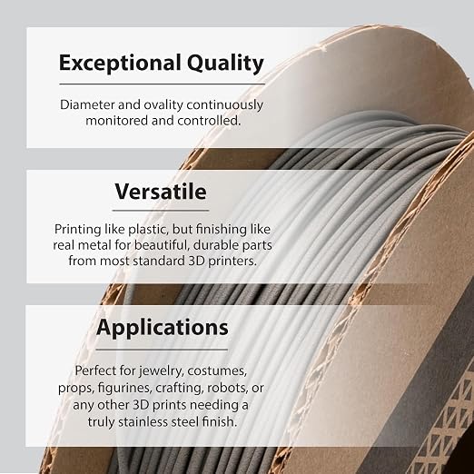 Protopasta Stainless Steel Filled PLA 3D Printer Filament | ProtoPlant Metal-Filled PLA Plastic Printer Filament with 60% Steel | Polish and Patina Friendly Metal Composite Filament | 500g Spool