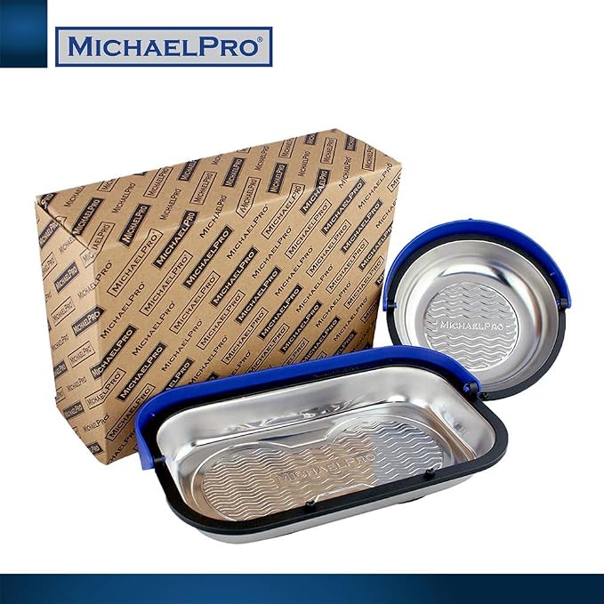 MichaelPro MP009014 Magnetic Parts Tray Holder Set (6” & 9-1/2”), 2-Piece Magnetic Tool Tray for Screws, Bolts and Nuts, with Patented Retractable Hood and Wave Pattern Design, Best Tray for Mechanics , Blue