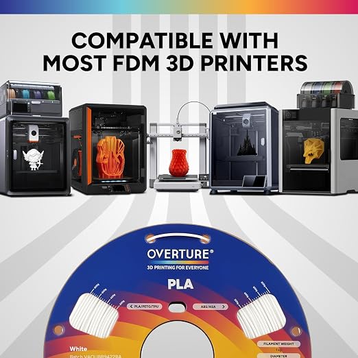 OVERTURE 4KG Bundle High Speed PLA Filament 1.75mm, Neatly Wound 3D Printer Filament 4 Pack 1kg Spool (2.2lbs) Rapid PLA, Fit Most FDM 3D Printers (White 4-Pack)