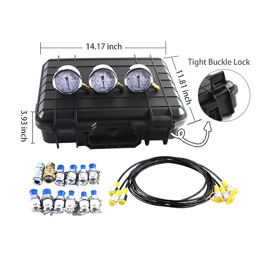 Hydraulic Pressure Test Kit with 3 Gauges(25/40/60Mpa), 12 Test Couplings, 3 Test Hoses(64in) Diagnosis Tester Gauge Kit Set for Excavator Construction Machinery
