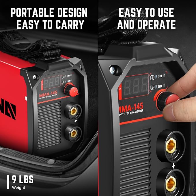 DNA Motoring 145A Stick Welding Machine, 110V/220V Portable Stick Welder, Mini Stick Welding Machine, IGBT Inverter Welder for Home DIY, Garage, w/LED Digital Display, TOOLS-00713-RD