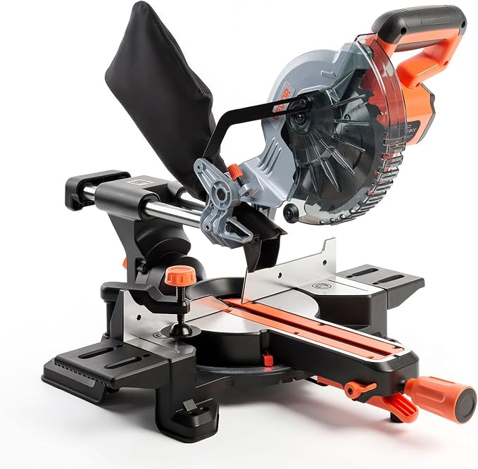 VEVOR Sliding Compound Miter Saw, 7-1/4 inch Blade, DC 18.5V Cordless Miter Saw, with LED Precision Alignment, Adjustable Angles, Battery and Charger Included, for Cutting Wood, Metals, Laminates