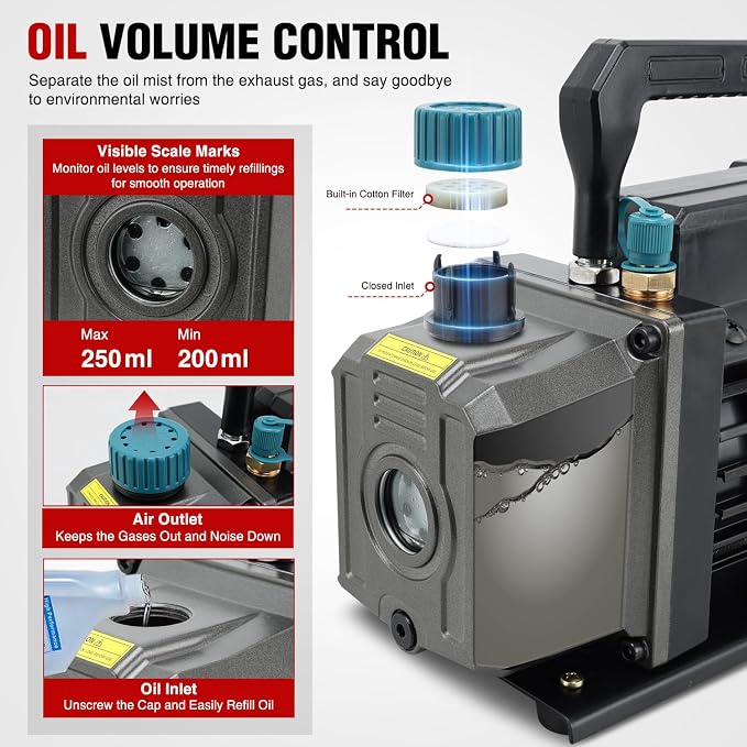 Nilight HVAC Vacuum Pump, 3.5 CFM 1/4 HP 110V Single Stage AC Vacuum Pumps Kit for R22 R404a R134a R410a 5 Pa Ultimate Vacuum for Auto Air Conditioning Servicing Refrigerant Recharging, Oil Included