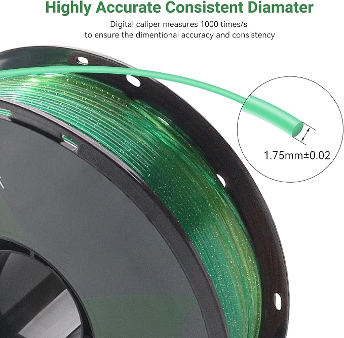Crystal Rainbow PLA 3D Printer Filament, Dimensional Accuracy +/- 0.02 mm, 1kg (2.2lbs), 1.75 mm, Rainbow Forest