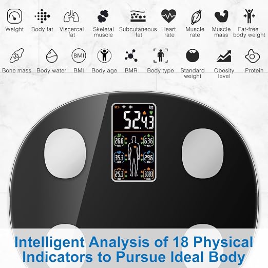 INSMART Smart Scale for Body Weight, All-in-one LCD Display Bathroom Weight Scales Body Fat Scale,Bluetooth Digital Smart Weighing Scale with Heart Rate,Heart Index & Body Composition Analyzer,396 lbs