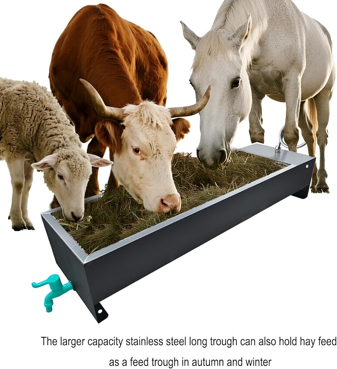 Automatic Livestock Water Trough Animal Stainless Steel Larger Automatic Waterer with Float Valve Kit for Goat Cattle Horse Hog Pigs Dog Water Dispenser Outdoor, 39.5"*11.8"*7.8",12 Gallons