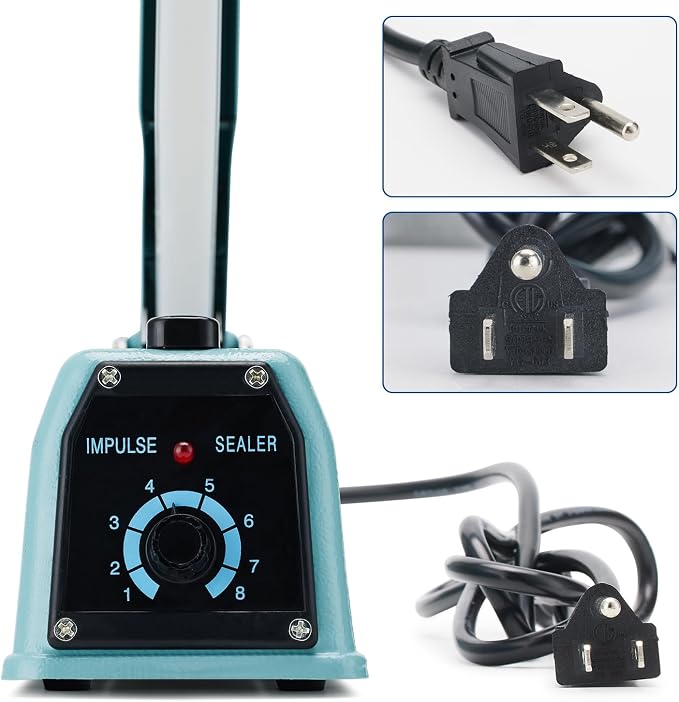 Commercial Bag Sealers 12 inch, 2mm Sealing Width Iron Impulse Sealer, Heavy Duty Manual Shrink Wrap Heat Sealer Machine with 1 Replacement Kits 2 Fuses, Blue
