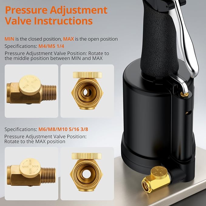 Proster Pneumatic Hydraulic Rivet Nut Set - 3086LBF Heavy-Duty Riveters Setting Kit for M4 M5 M6 M8 M10 1/4" 5/16" 3/8" Nuts with Storage Case (Black)
