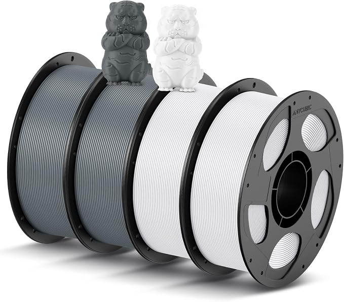 ANYCUBIC PLA 3D Printer Filament Bundle 4KG, 2 Pack of Gray & 2 Pack of White, 3D PLA Filament 1.75mm Dimensional Accuracy +/- 0.02mm, 4 Pack 1KG Spool (2.2 lbs), 4KG in Total