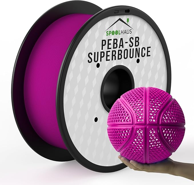 PEBA Filament High Rebound Flexible Filament Super TPU Nylon Based Strength 1.75mm 78% Energy Return Bouncy Airless Basketball Lightweight 3D Printer Filament SpoolHaus Superbounce (Purple, 1kg)