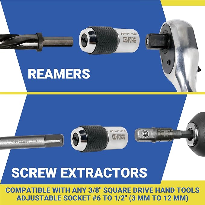 2-PC Tap Socket, Adjustable, 3/8" Drive Tap Sockets for Taps, Reamers, Screw Extractors (3095001)