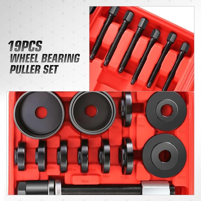 DNA Motoring 19pcs Front Wheel Bearing Press kit Bearing Puller Tools Wheel Drive Bearing Removal Tool Kit with Sliding Screws Universal Bushings Sleeves Storage Case, TOOLS-00782
