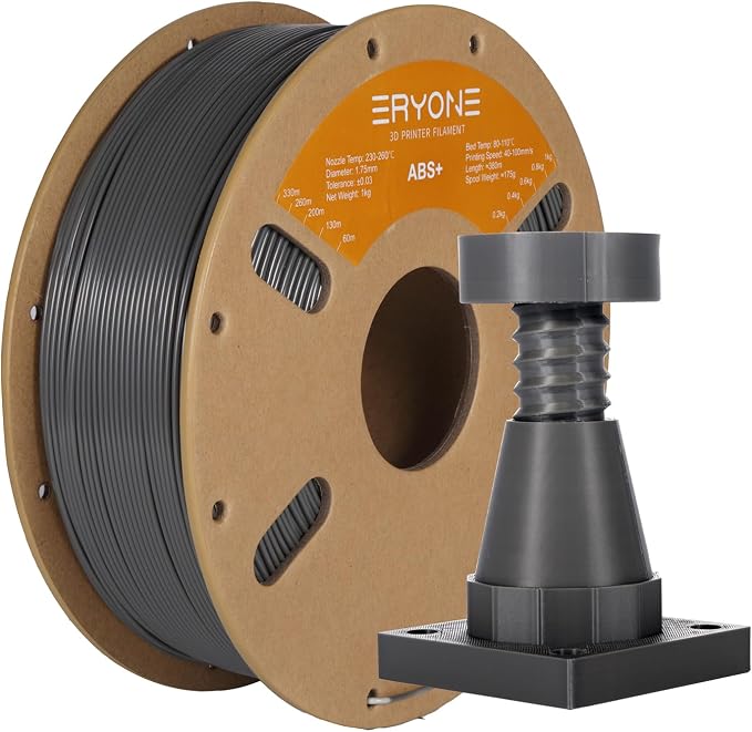 ERYONE ABS Filament, ABS+ 3D Printer Filament 1.75mm +/- 0.03mm, Heat Resistant, High Toughness & Impact Resistance, 1kg (2.2LBS)/Spool, ABS Plus Grey