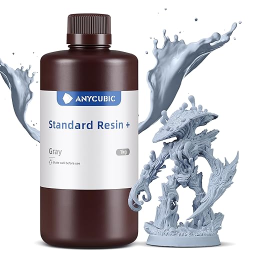 ANYCUBIC Upgraded Standard 3D Printer Resin, 405nm SLA Fast UV-Curing Resin, High Precision & Rapid Photopolymer for 8K Capable LCD/DLP/SLA 3D Printing (Grey, 1000g)