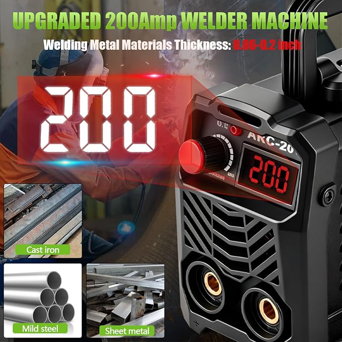 Hpoouo 200Amp 20PCS Rods Stick Welder, Super MINI Portable Welding Machine | IGBT Inverter Welder Machine 110V with Hot Start/Arc Force/Anti-Stick, ARC Welder for 1/16"-1/8" Rod , Beginner & Home DIY