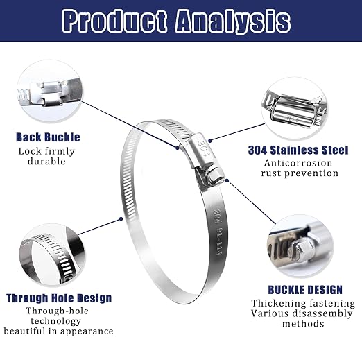 6PCS Adjustable Stainless Steel Duct Clamps - 6 Inch & 4 Inch Pipe Clamps for Air Ducting (3.58"-4.48"/91-114mm & 5.55"-6.5"/141-165mm)