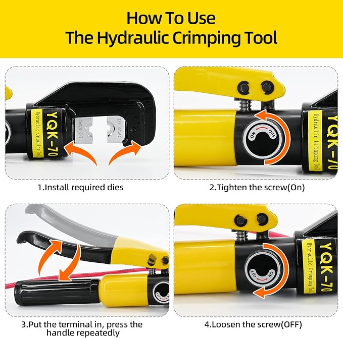 10 Ton Hydraulic Crimping Tool Kit with 9 Dies for Battery Cable (12 AWG to 2/0) - Hydraulic Cable Crimper for Electrical Terminals & Wire Connectors
