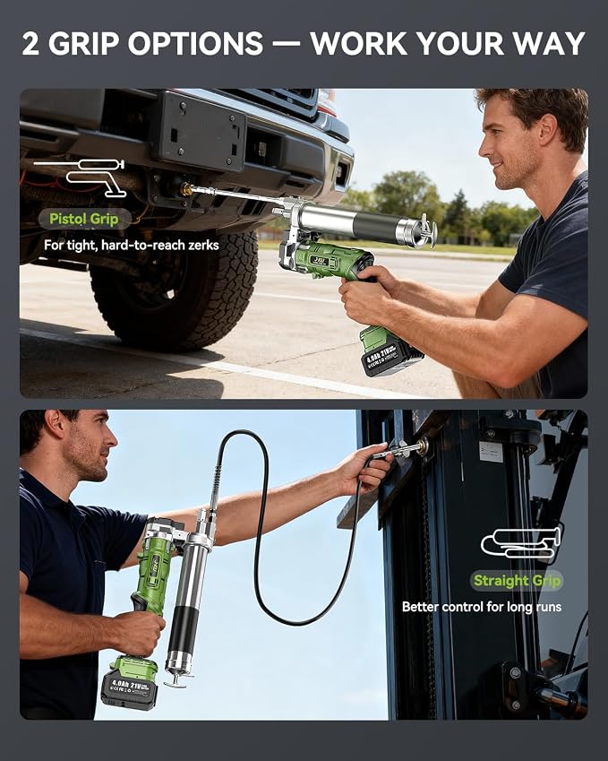 Electric Grease Gun with 2×4.0Ah Batteries: 2-in-1 Battery Powered Grease Gun w/ 12000 PSI 5.3 oz/min Flow, 39.4 Hose & 90° Coupler, Cordless Grease Gun Kit Gift for Car, Heavy Equipment Maintenance