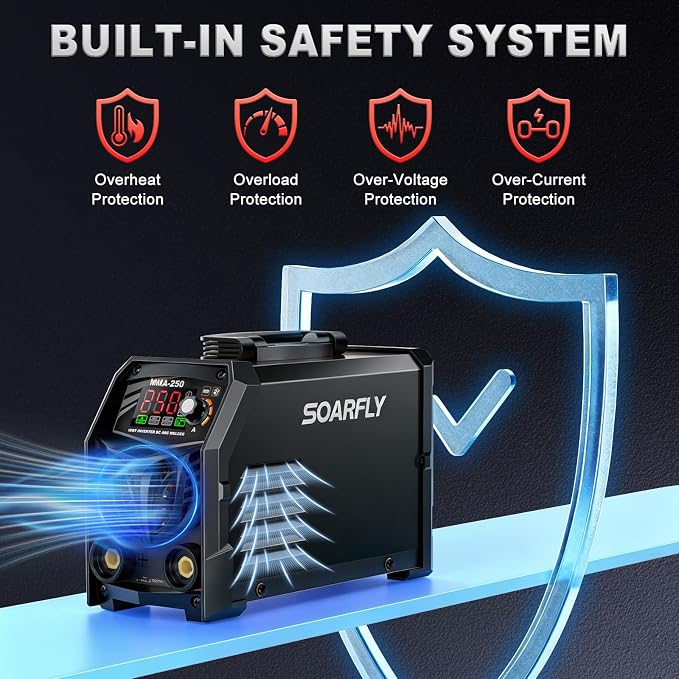 Stick Welder, 250Amp ARC Welding Machine with Large LED Display, Dual Voltage 110V/220V IGBT Inverter Portable Welder w/10 Rods, Ground Clamp, Electrode Clamp, Hot Start, Arc Force, Anti-Stick(Black)