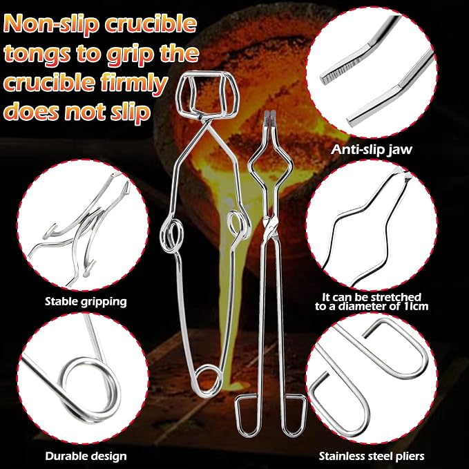 16 Pcs Graphite Torch Melting Casting Kit, Includes 2 Graphite Crucibles for Melting Metal, 2 Stir Stick, 6 Casting Mold, 2 Soldering Block, 2 Quartz Crucible, 2 Tongs