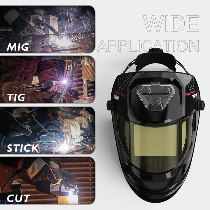 YESWELDER Panoramic Three Sides Auto Darkening Welding Helmet with 6 Arc Sensors, Blue Light Blocking, 1/1/1/1 True Color, Type-C Charging, Wide Shade for TIG MIG ARC Cut Grind Welder Hood Mask