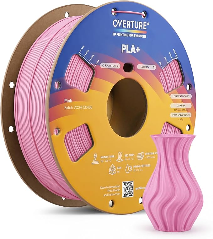 OVERTURE High Speed PLA+ 3D Printer Filament 1.75mm, Upgraded Rapid PLA 2.0 with Enhanced Toughness & Stability, 1kg Spool (2.2lbs) Fit Most FDM 3D Printers (Pink)