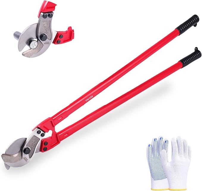 Verida Cable Cutters 42 inch, Heavy-Duty Large Cable Cutter, Chrome vanadium steel, Hardness 62 HRC, Suitable for cutting thick copper and aluminum core cables, Red