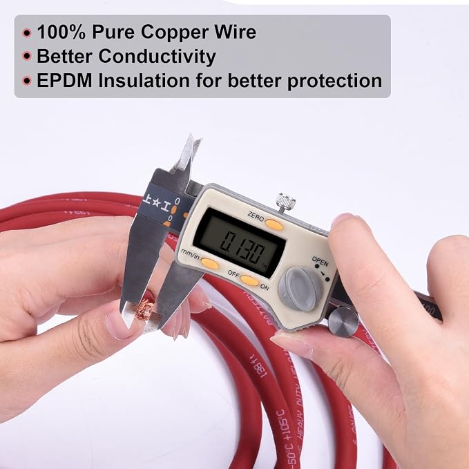 8 Gauge Battery Cable, 30FT Red + 30FT Black 8 AWG Pure Copper Wire Welding Cable, for Automotive, Battery, Solar and Generator, Standard USA OFC Wire