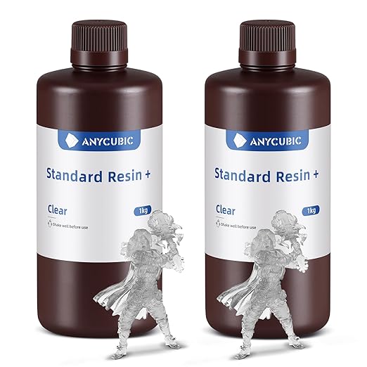 ANYCUBIC Upgraded Standard 3D Printer Resin, 405nm SLA Fast UV-Curing Resin, High Precision & Rapid Photopolymer for 8K Capable LCD/DLP/SLA 3D Printing (Clear+Clear, 2kg)