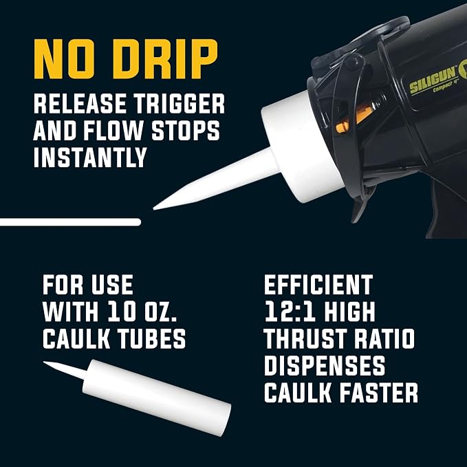 SILIGUN™ Gen-3 Compact Caulking Gun - No Drip Caulk Gun - Patented Design - Lightweight ABS Frame - Works with All 10 oz Tubes (6 PCS)
