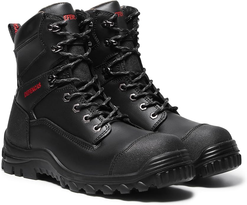 Men’s 6” & 8” Composite Toe Work Boots, Electrical Hazard Safety Boots for Men, Full-Grain Leather Construction Boots, Slip Resistant Rubber Outsole, Removable Memory Foam PU Insole