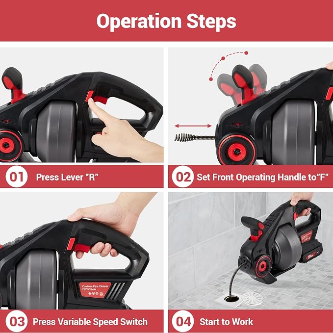 GarveeTech Electric Drain Auger, 25 ft Plumbing Snakes, Snake Drain Clog Remover for Unclogging Toilet, Sewer, Bathroom, Sink Drain Pipes