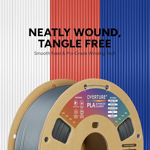 OVERTURE PLA Filament 1.75mm PLA 3D Printer Filament, 1kg Cardboard Spool (2.2lbs), Dimensional Accuracy +/- 0.02mm, Fit Most FDM Printer (Space Grey)