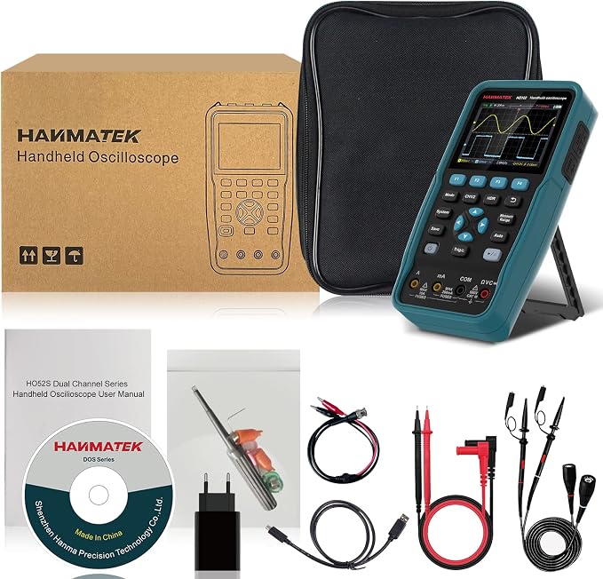 HANMATEK 3 in 1 Handheld Oscilloscope Multimeter 100Mhz Waveform Generator Oscilloscope with 2 Channels 3.5" TFT, HO102S Professional oscilloscope Multimeter with Memory Function