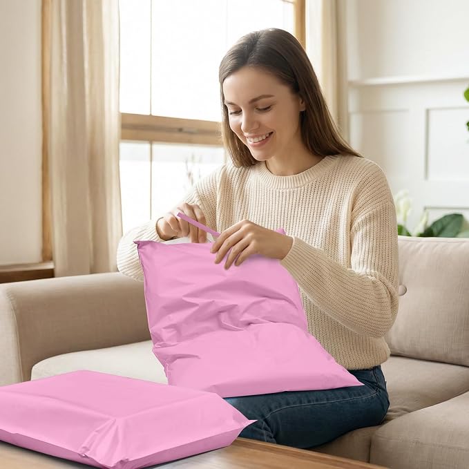 Fuxury Poly Mailers 12x15.5" 300PC Pink Shipping Bags for Clothing with Easy-Open Tear Strip & Easy-Store Hanging Holes, Strong Self-Seal Waterproof Shipping Envelopes Mailing Bags for Small Business