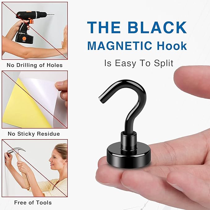 LOVIMAG Magnetic Hooks, Cruise Essentials 2026, 12 Pack-30LBS | Heavy Duty Strong Magnet Hook for Cruise Cabin, Refrigerator Fridge, Ship, Classroom, Kitchen Grills, Black