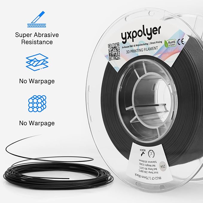 yxpolyer Nylon Carbon Fiber Filament PA12-CF 3D Printing Filament 500g with AMS-Compatible PC Heat-Resistant Spool