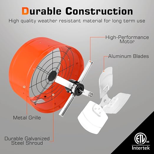 Xcity 14 inch Gable Mount Fan with Adjustable Thermostat, Heavy-Duty Vent Attic Fan, High Velocity 1600 CFM, 2400 sq.ft, Metal Exhaust Ventilator for Garage, Attic, Greenhouse